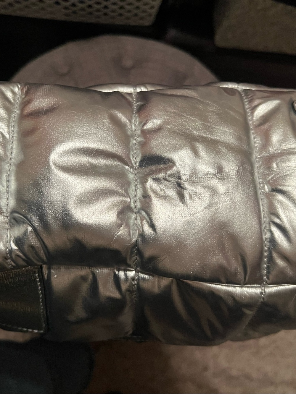 Tory Burch Silver Quilted Puffer Tote with Logo - Picture 6 of 11